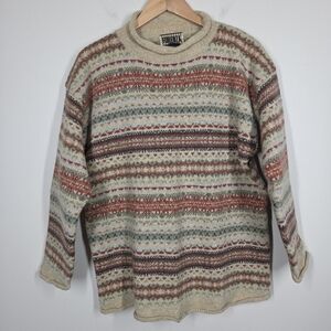 Vtg 80s 90s Forenza Fair Isle Shetland Wool Sweater Nordic Icelandic Mock Neck M